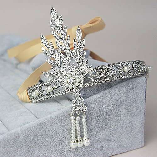 EXQUISITE BRIDE'S HAIR JEWELLERY TIARA - ROARING 1920'S VINTAGE STYLE GREAT GATSBY FLAPPER TIARA