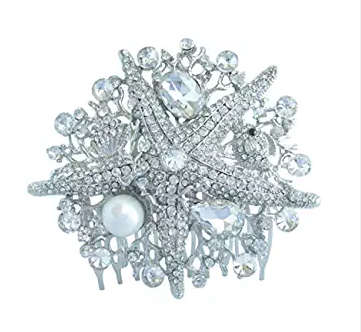 RARE! PERFECT FOR BEACH WEDDING - STARFISH RHINESTONE AND PEARL BRIDAL HAIRCOMB --  HAIR ACCESSORY