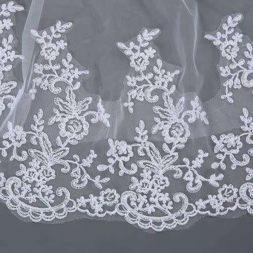 PREMIUM QUALITY LUXURIOUS WHITE 3M  WEDDING VEIL WITH COMB LACE EMBROIDERED BORDER ALSO IN IVORY
