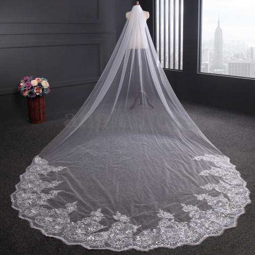 EXQUISITE AND LUXURIOUS   -  WHITE - 4M VEIL WITH SEQUINS AND LACE EDGE - WITH COMB - ALSO IN IVORY