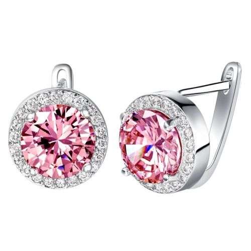 GORGEOUS  PINK AND WHITE TOPAZ CZ SET OF CHAIN, PENDANT,EARRINGS AND RING SIZE 9.5 (S 3/4)
