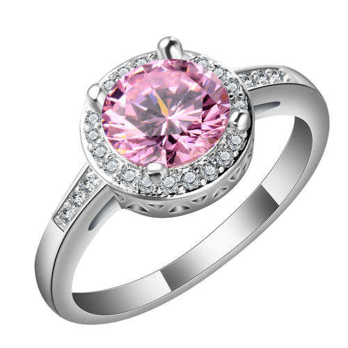 GORGEOUS  PINK AND WHITE TOPAZ CZ SET OF CHAIN, PENDANT,EARRINGS AND RING SIZE 9.5 (S 3/4)