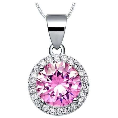 GORGEOUS  PINK AND WHITE TOPAZ CZ SET OF CHAIN, PENDANT,EARRINGS AND RING SIZE 9.5 (S 3/4)