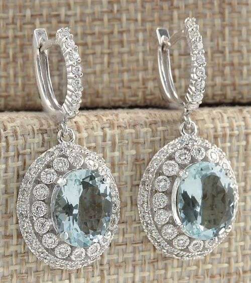 ELEGANT AQUAMARINE CZ STONES IN SILVER PLATED HOOP EARRINGS