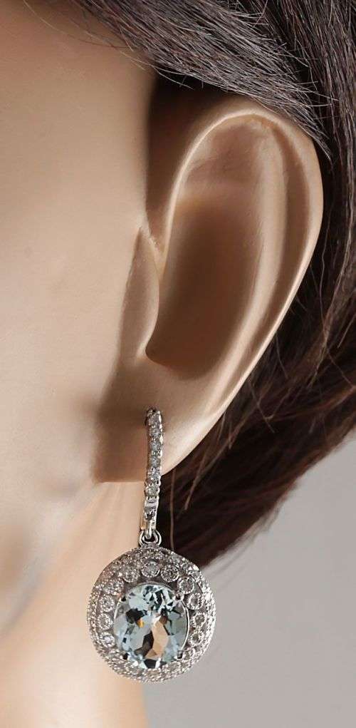 ELEGANT AQUAMARINE CZ STONES IN SILVER PLATED HOOP EARRINGS