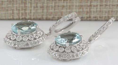 ELEGANT AQUAMARINE CZ STONES IN SILVER PLATED HOOP EARRINGS
