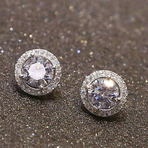 GORGEOUS WHITE SAPPHIRE CZ STONES IN WHITE GOLD PLATED CLUSTER STUD EARRINGS
