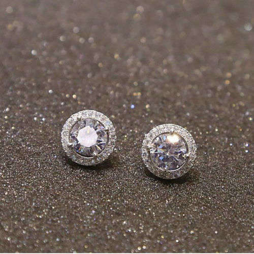 GORGEOUS WHITE SAPPHIRE CZ STONES IN WHITE GOLD PLATED CLUSTER STUD EARRINGS