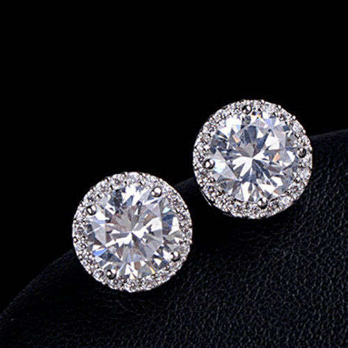 GORGEOUS WHITE SAPPHIRE CZ STONES IN WHITE GOLD PLATED CLUSTER STUD EARRINGS