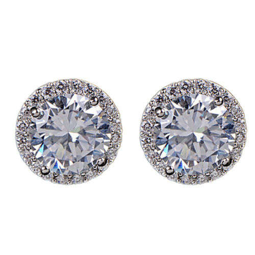 GORGEOUS WHITE SAPPHIRE CZ STONES IN WHITE GOLD PLATED CLUSTER STUD EARRINGS