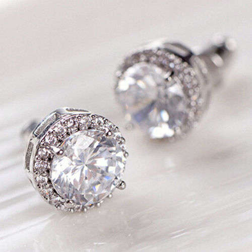 GORGEOUS WHITE SAPPHIRE CZ STONES IN WHITE GOLD PLATED CLUSTER STUD EARRINGS