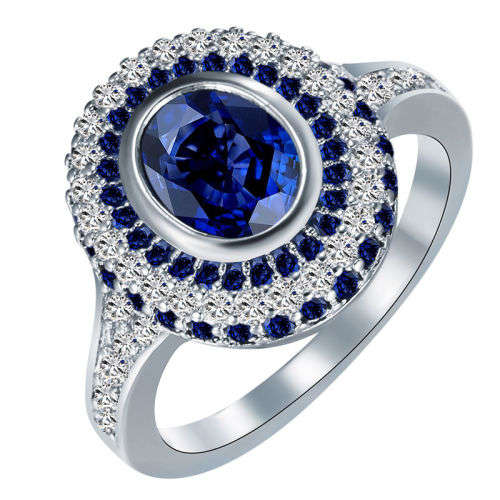 BEAUTIFUL BLUE AND WHITE SAPPHIRE CZ CLUSTER RING HALLMARKED 925 SILVER PLATED  RING SIZE 8  (Q)