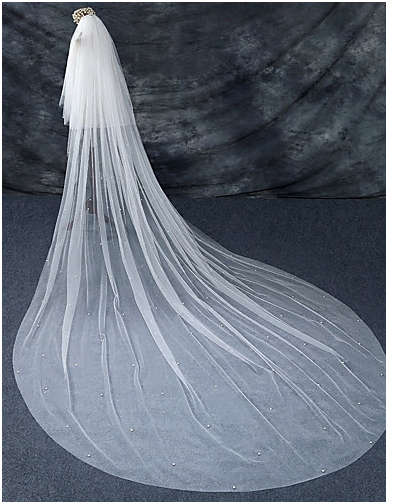 LUXURIOUSLY BEAUTIFULLY CRAFTED 2 TIER VEIL WITH BLUSHER-  3M IVORY  WITH CRYSTAL ELEMENTS
