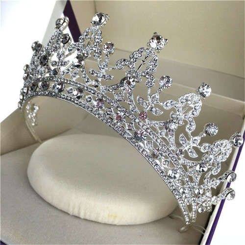 EXQUISITELY STRIKING "FLEUR DE LIS" DESIGN  BRIDAL TIARA / CROWN WITH CRYSTALS