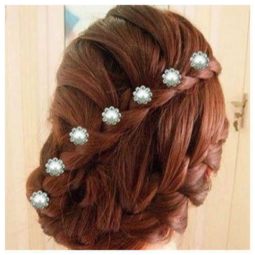 6 PCS BRIDAL HAIR JEWELLERY SET -  SPIRAL COILS WITH PEARLS AND RHINESTONE FLOWERS  - HAIR ACCESSORY