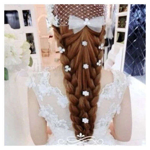 6 PCS BRIDAL HAIR JEWELLERY SET -  SPIRAL COILS WITH PEARLS AND RHINESTONE FLOWERS  - HAIR ACCESSORY