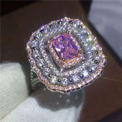 PRETTY PINK TOPAZ CZ GEMSTONE CLUSTER RING CRAFTED IN HALLMARKED 925 STERLING SILVER 8.5