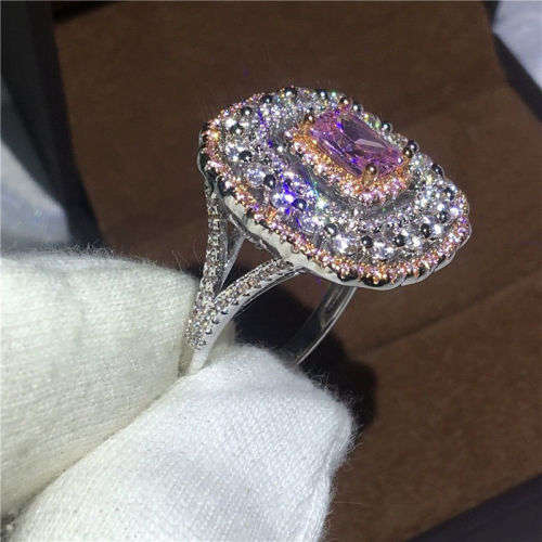 PRETTY PINK TOPAZ CZ GEMSTONE CLUSTER RING CRAFTED IN HALLMARKED 925 STERLING SILVER 8.5