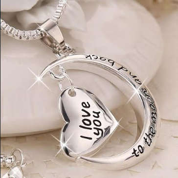 BEAUTIFUL GIFT! I LOVE YOU TO THE MOON AGAIN SILVER PLATED PENDANT AND CHAIN