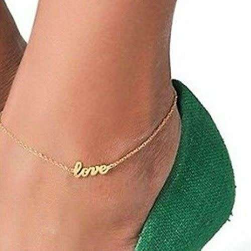 ELEGANT CHAIN ANKLET  / ANKLE BRACELET WITH THE LOVE WORDING IN GOLD PLATING