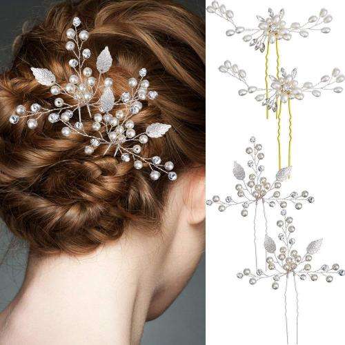 BRIDAL HAIRPIN - MULTI-BRANCH OF FAUX PEARLS AND SILVER LEAVES - ABSOLUTELY STUNNING