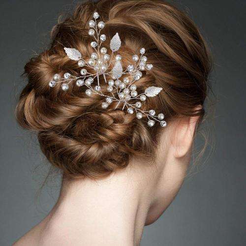 BRIDAL HAIRPIN - MULTI-BRANCH OF FAUX PEARLS AND SILVER LEAVES - ABSOLUTELY STUNNING