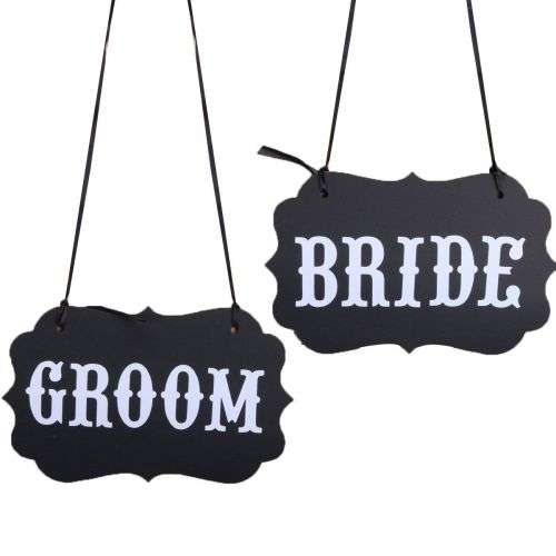 WEDDING DECOR  RECEPTION PLACING - 2 pcs BRIDE AND GROOM  - WHITE WORDING ON BLACK BACKGROUND