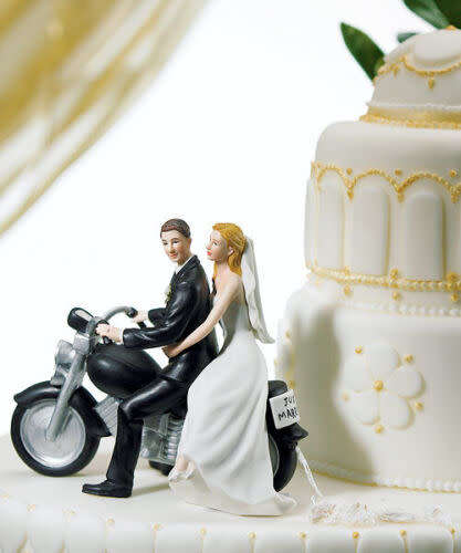 FUN COUPLE ON MOTORCYCLE RESIN WEDDING OR ENGAGEMENT CAKE TOPPER  - STUNNING KEEPSAKE