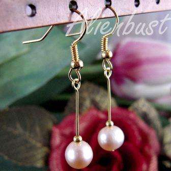 AUTHENTIC DANGLING PINK ROUND PEARL & GOLD EARRINGS