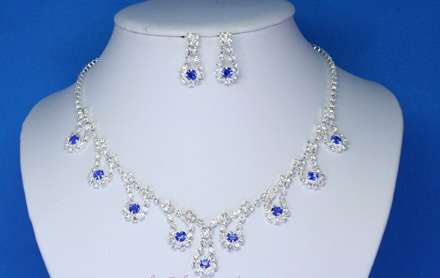 GRAND BLUE SAPPHIRE & CRYSTAL WEDDING OR MATRIC FAREWELL JEWELLERY SET