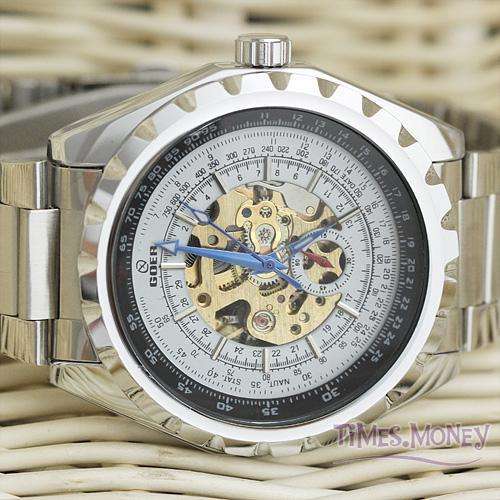 MENS STAINLESS STEEL  SKELETON AUTOMATIC MECHANICAL WATCH