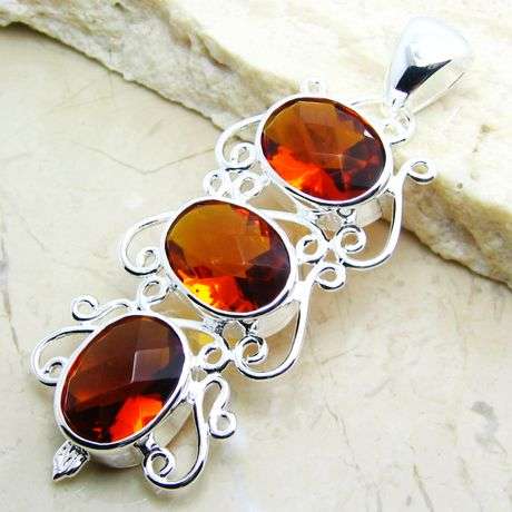 TRIPLE STONE - COGNAC CITRINE PENDANT SET IN 925 STERLING SILVER