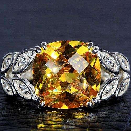 SENSATIONAL CITRINE & WHITE TOPAZ RING CRAFTED IN SILVER