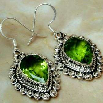 GORGEOUS GREEN PERIDOT PEAR SHAPED EARRINGS IN 925 STERLING SILVER