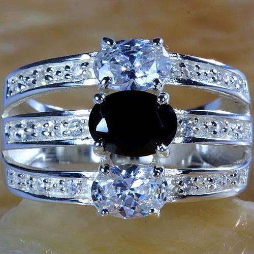 "BLACK IS BACK!" ONYX & WHITE TOPAZ CZ RING CRAFTED IN HALLMARKED 925 STERLING SILVER