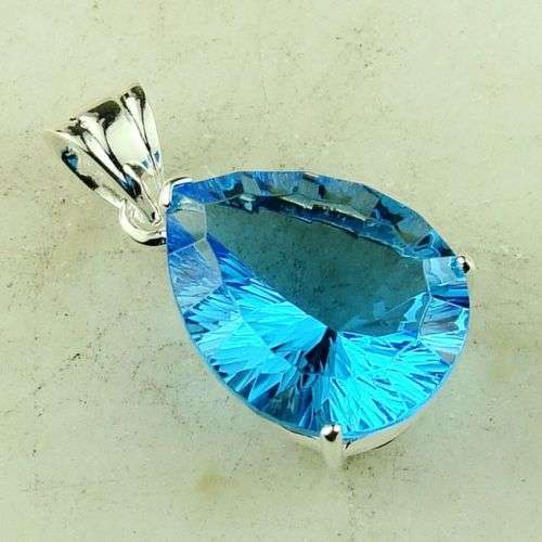 "WHAT PRICE DID YOU SAY?"  BLUE TOPAZ CZ PENDANT CRAFTED IN HALLMARKED .925 STERLING SILVER