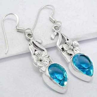 STUNNING STEEL ICE BLUE TOPAZ  EARRINGS CRAFTED IN PURE .925 STERLING SILVER