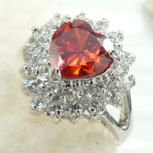 "LOVE COLLECTION" RUBY QUARTZ & WHITE TOPAZ CZ RING  SET IN 925 STERLING SILVER