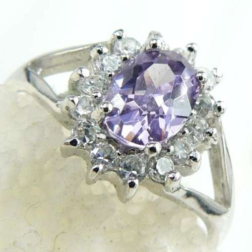 AMETHYST QUARTZ & WHITE TOPAZ CZ RING  SET IN 925 STERLING SILVER