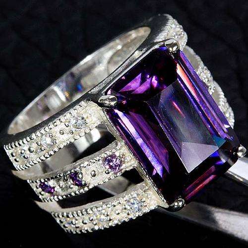 "FEB BIRTHSTONE"  AMETHYST & WHITE TOPAZ CZ RING CRAFTED IN HALLMARKED 925 S/S