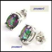 GENUINE OVAL MYSTIC TOPAZ EARRINGS  CRAFTED IN .925 SOLID STERLING SILVER
