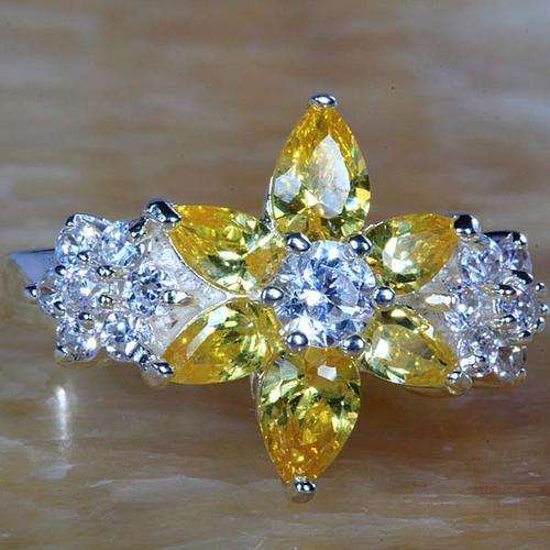 "WHAT A BEAUTY!!" CITRINE & WHITE TOPAZ CZ RING  IN HALLMARKED  925 STERLING SILVER