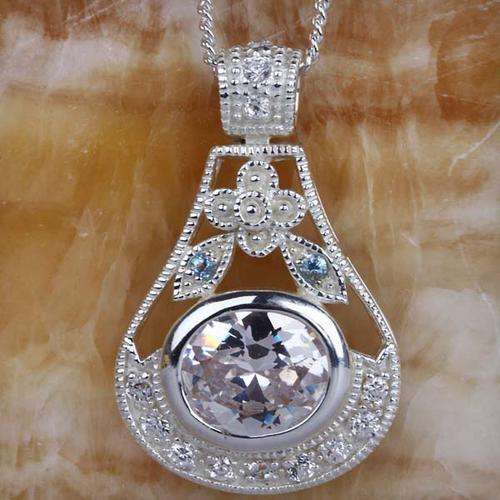 FREE CHAIN!!  BLUE &  WHITE TOPAZ CZ PENDANT  IN HALLMARKED 925 STERLING SILVER