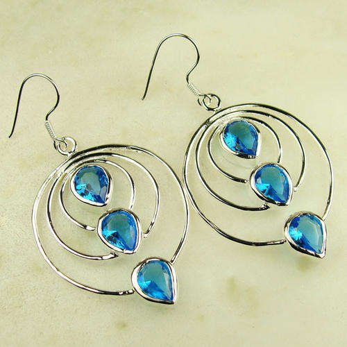 FASHIONABLE DANGLING  BLUE QUARTZ EARRINGS CRAFTED IN SILVER