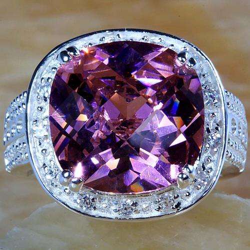 PUNCHIE PINK TOPAZ CZ & WHITE TOPAZ CZ RING  IN HALLMARKED  925 STERLING SILVER