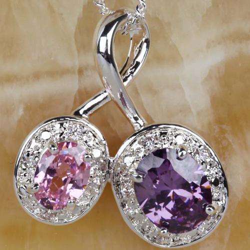 "FREE CHAIN!" AMETHYST & PINK QUARTZ PENDANT CRAFTED IN HALLMARKED 925 STERLING SILVER