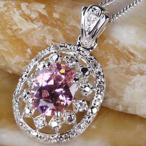 "GORGEOUS"PINK & WHITE TOPAZ CZ GEMSTONE CRAFTED IN 925 SILVER CHAIN INCLUDED
