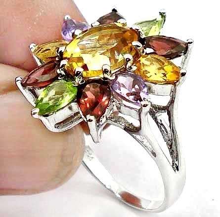 "AUTUMN SHADES"  MULTI-GEMSTONE RING CRAFTED IN PURE .925 STERLING SILVER