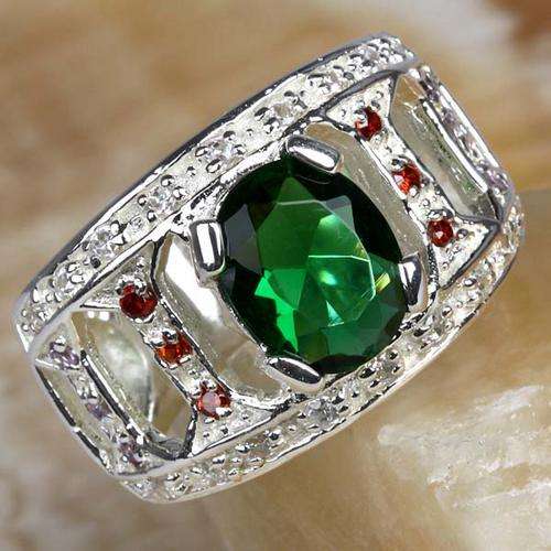 GREEN EMERALD QUARTZ/GARNET QUARTZ & WHITE QUARTZ  RING CRAFTED IN HALLMARKED 925 STERLING SILVER
