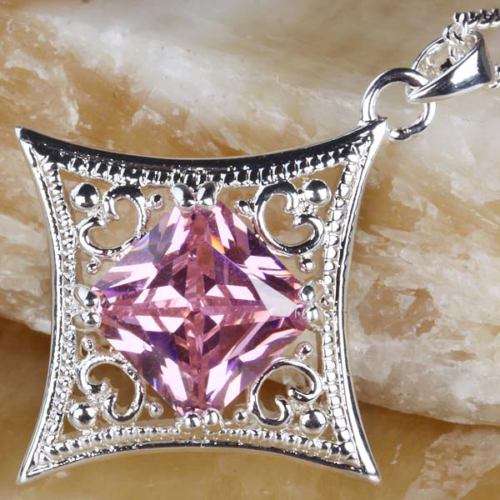 FREE CHAIN "PERFECT PINK" TOPAZ CZ PENDANT CRAFTED IN HALLMARKED 925 STERLING SILVER